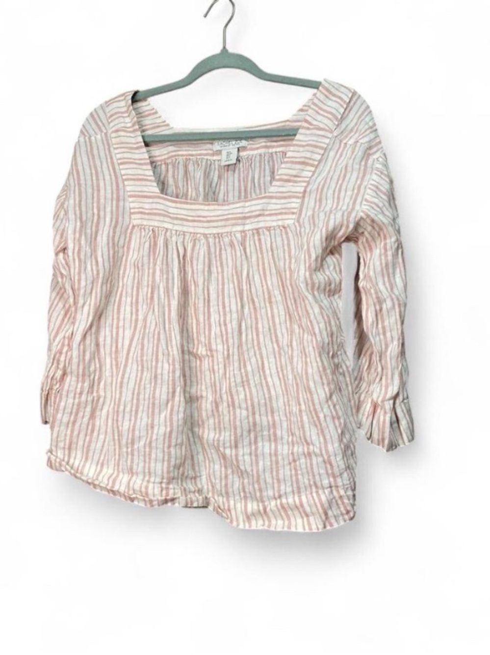 Rachel Zoe 100% Linen Pink Stripe Square Neck Blouse | Small